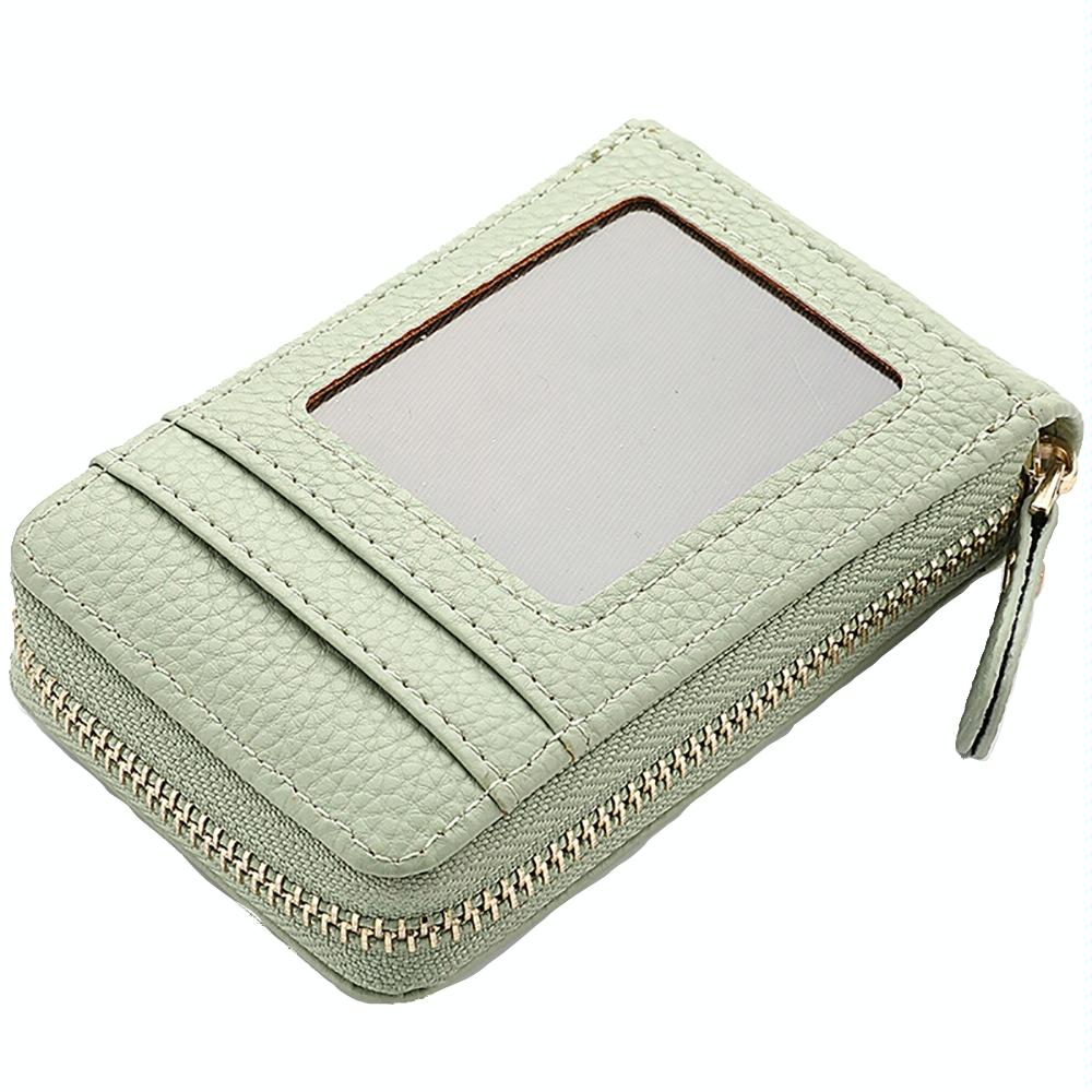 Multi Slot Short Card Holder With Zipper Coin Purse Pu Leather - Blue