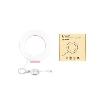 Usb Led Ring Light For Vlogging And Photography - 4.7 Inch White Light Pink