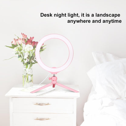 10.2 Selfie Beauty Light with Tripod Mount and Usb 3 Modes Dimmable Led Ring for Vlogging and Photography Cold Shoe Ball Head and Phone Clamp - Pink