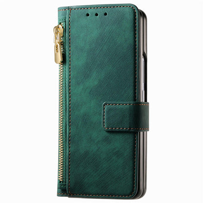 Vintage Magnetic Wallet Case for Samsung Galaxy z Fold 4 - Zipper Closure - Pink