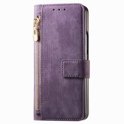 Vintage Magnetic Wallet Case for Samsung Galaxy z Fold 4 - Zipper Closure - Pink