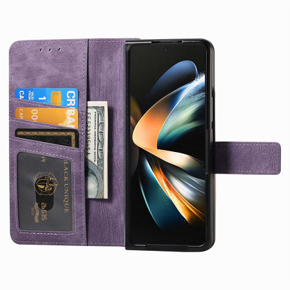 Vintage Magnetic Wallet Case for Samsung Galaxy z Fold 4 - Zipper Closure - Pink