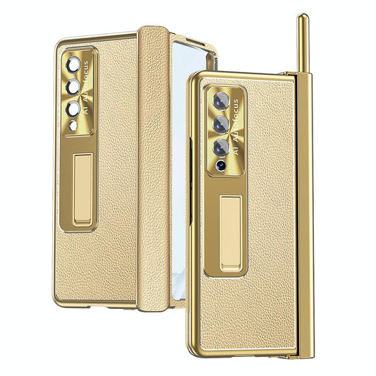 Shockproof Magnetic Litchi Pattern Phone Case for Samsung Galaxy z Fold 4 - Champagne Gold