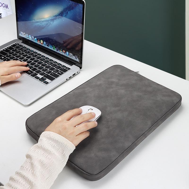 Lightweight Waterproof Lambskin Laptop Sleeve - Fits 14.1-15.4 Inches - Deep Gray With Bag
