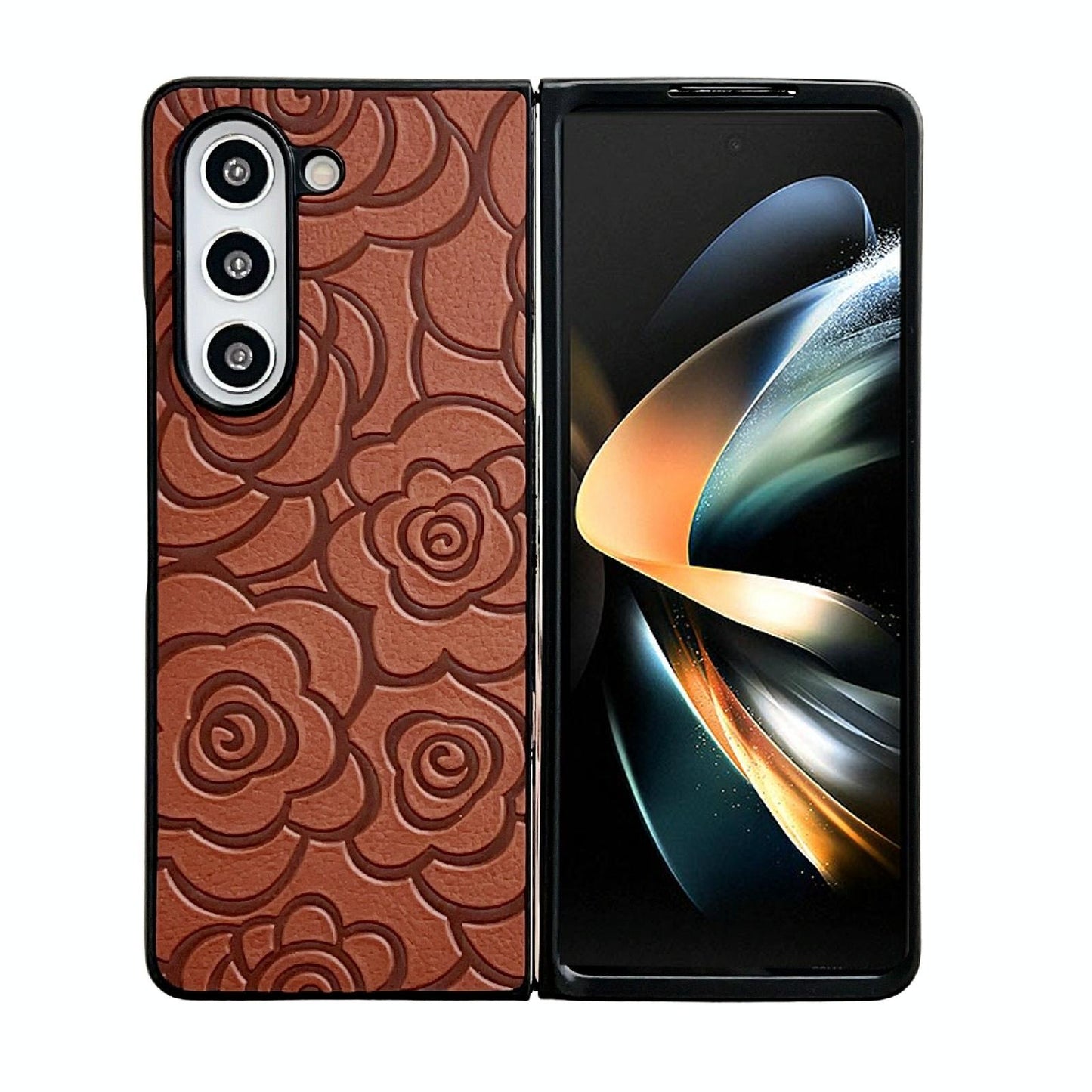 For Samsung Galaxy Z Fold4 5G Floral Print Protective Phone Case - Brown