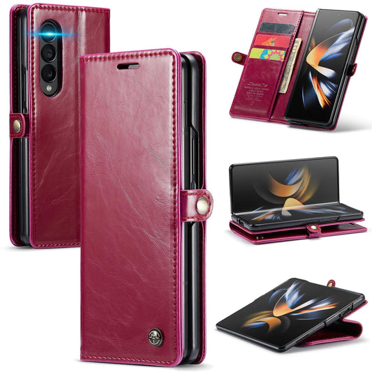 Premium Crazy Horse Leather Phone Case for Samsung Galaxy z Fold 4 - Red