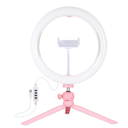 10.2 Led Ring Light with Tripod and Phone Clamp - 3 Modes Dual Colour Temperature Dimmable - Pink
