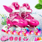 Adjustable Kids Roller Skates Set - Single Flash Wheels - Size S - Pink
