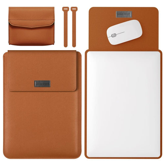 Lightweight Leather Computer Bag - 4-in-1 Portable - Fits 15.4 / 15.6 / 16.1 Inches - Brown