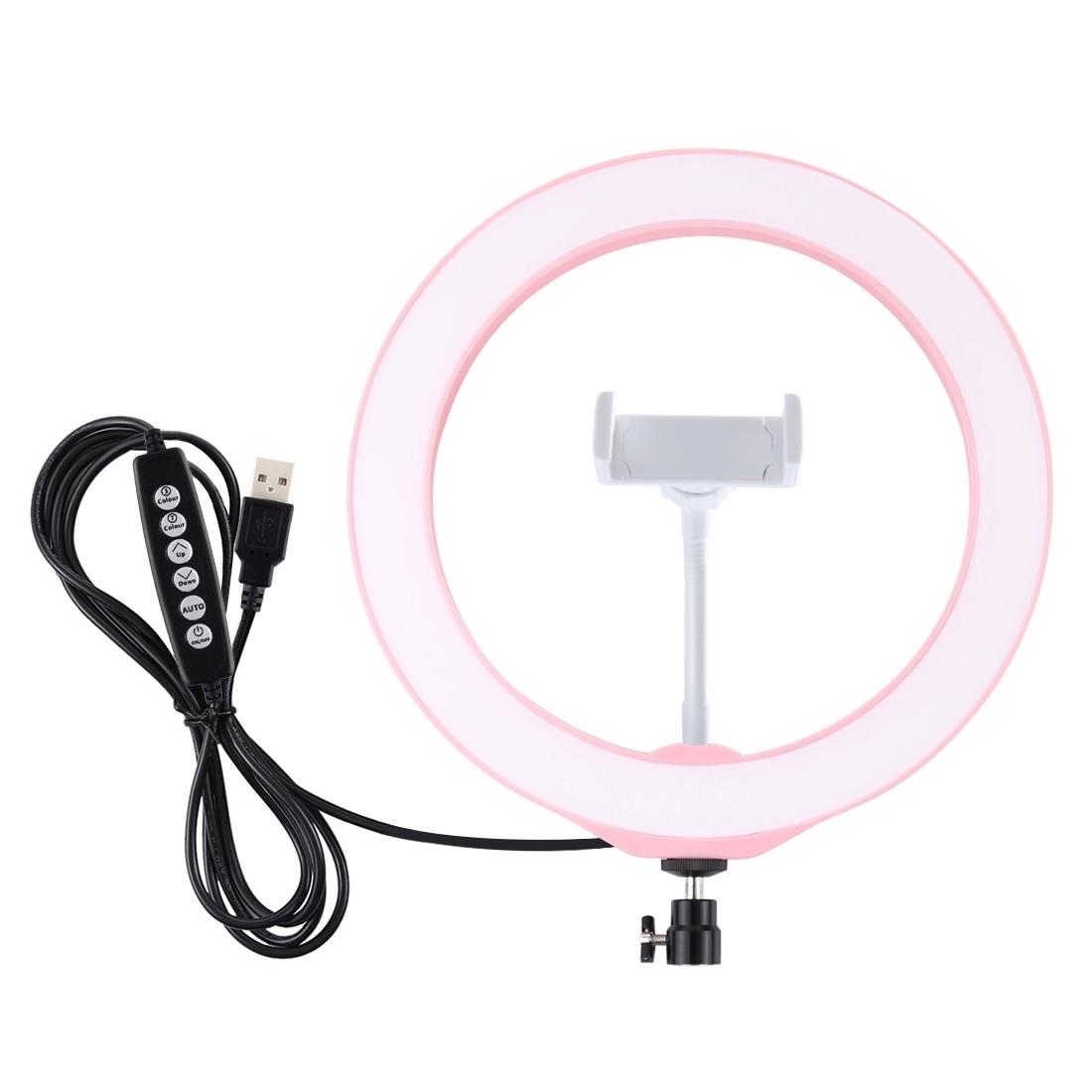 10.2 Usb Led Ring Light with 10 Modes Cold Shoe Tripod & Phone Clamp - Pink