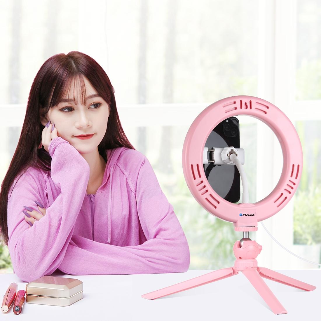7.9 Led Ring Light with Tripod and Phone Clamp - 3 Modes Dimmable Dual Colour Temperature - Pink