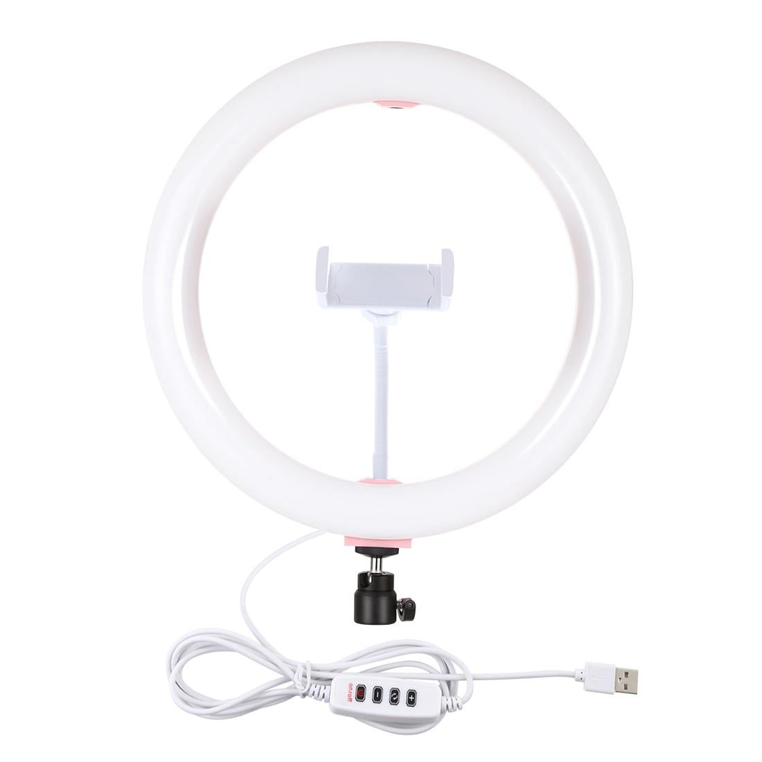 26cm Usb 3 Modes Dimmable Led Ring Light with Phone Clamp - Pink