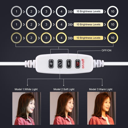 26cm Usb 3 Modes Dimmable Led Ring Light with Phone Clamp - Pink