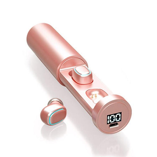 True Wireless Bluetooth Earphones with Digital Display and Charging Box - Pink