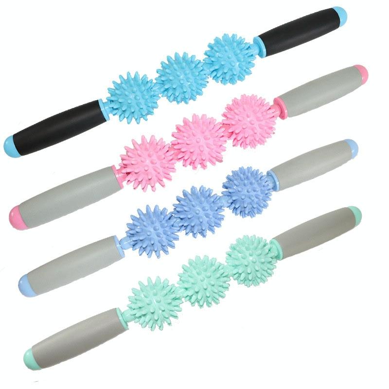 Triple Hedgehog Balls Massage Stick For Neck Leg And Hand Yoga Health Care - Pink
