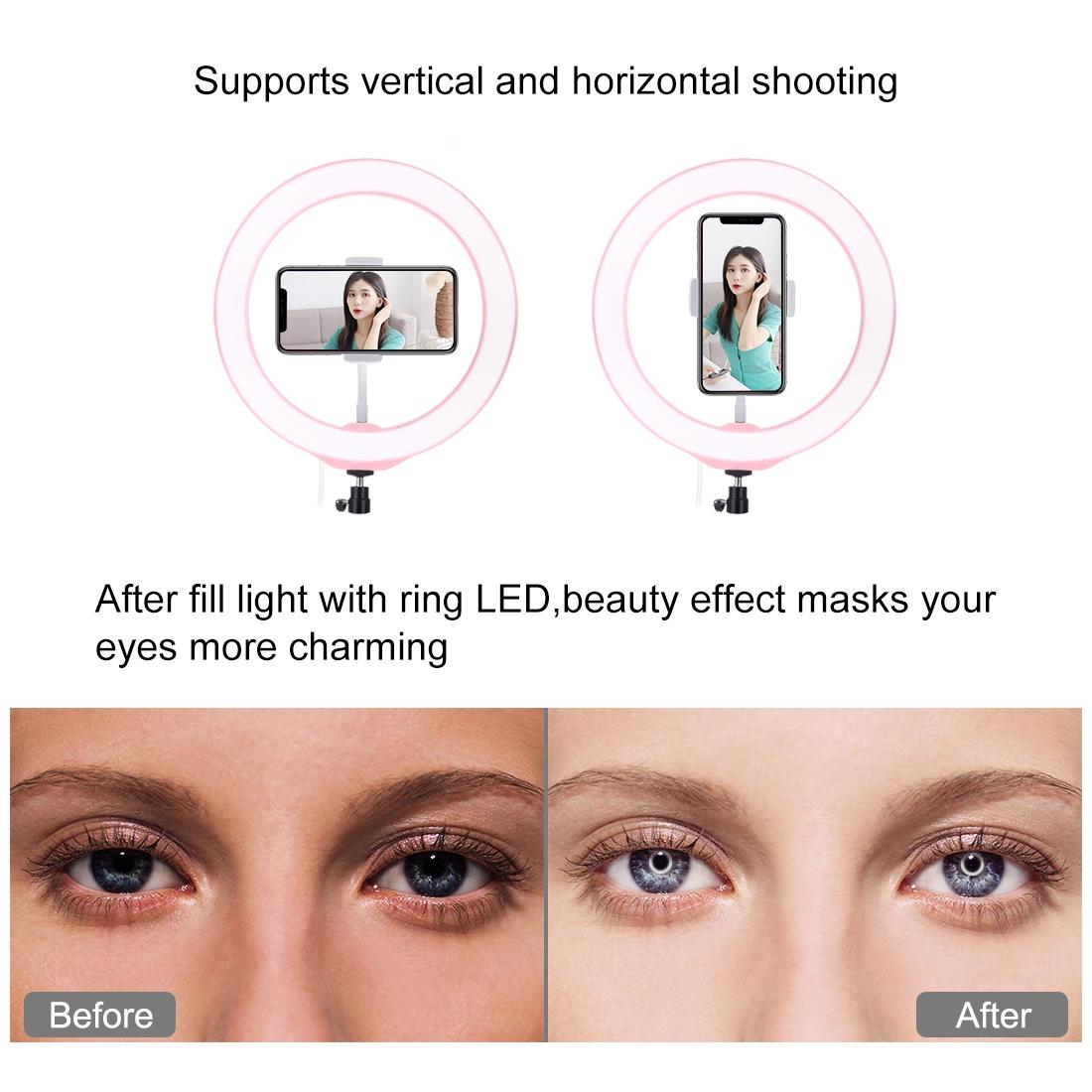 26cm Dimmable Led Ring Light with Tripod and Phone Clamp - Pink