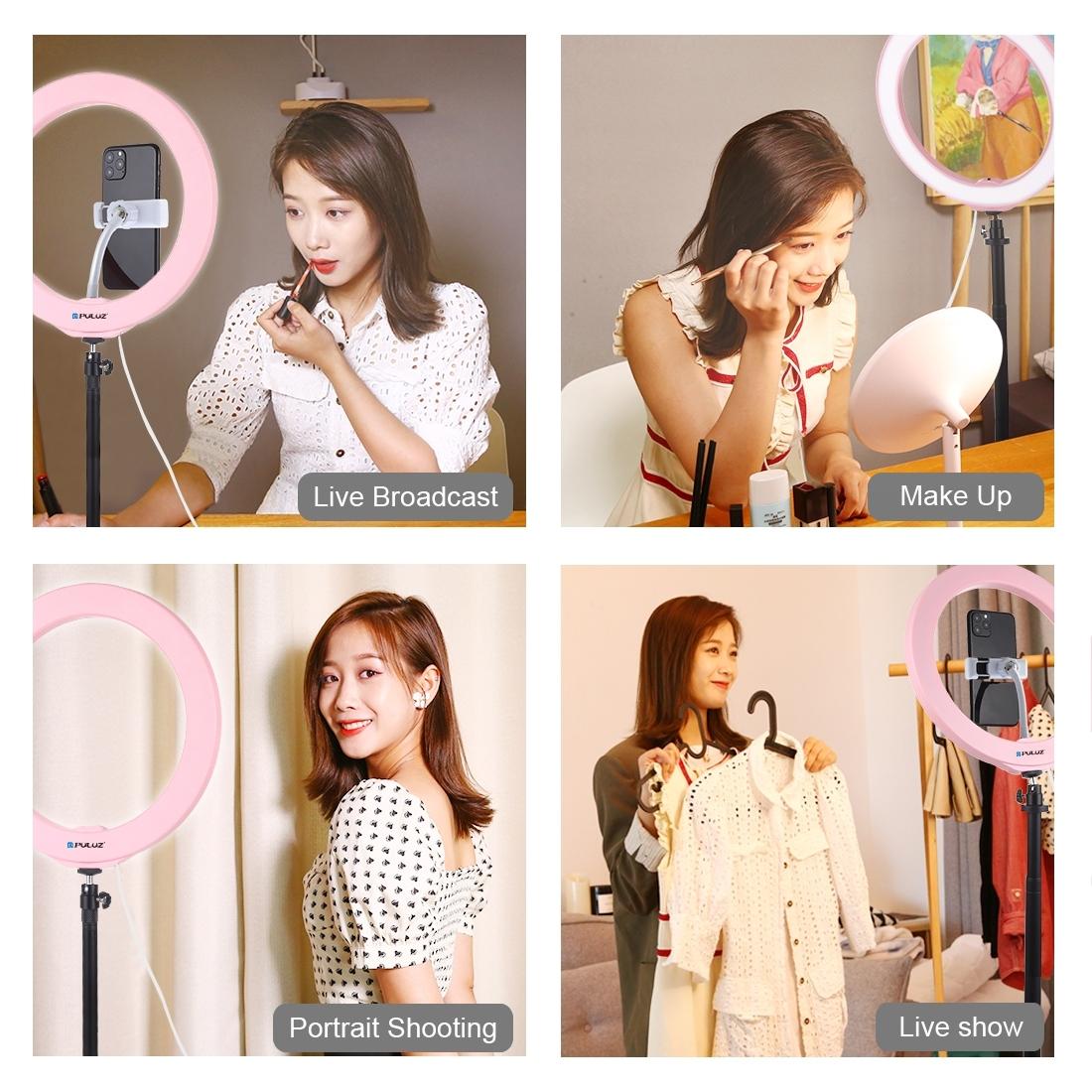 26cm Dimmable Led Ring Light with Tripod and Phone Clamp - Pink