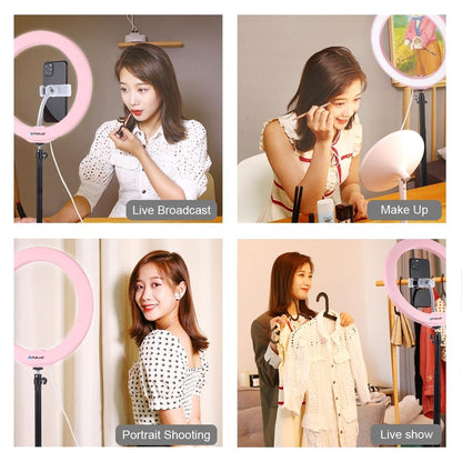 26cm Dimmable Led Ring Light with Tripod and Phone Clamp - Pink