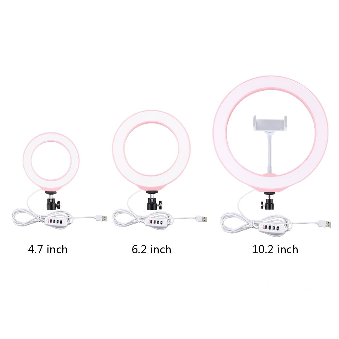 26cm Dimmable Led Ring Light with Tripod and Phone Clamp - Pink