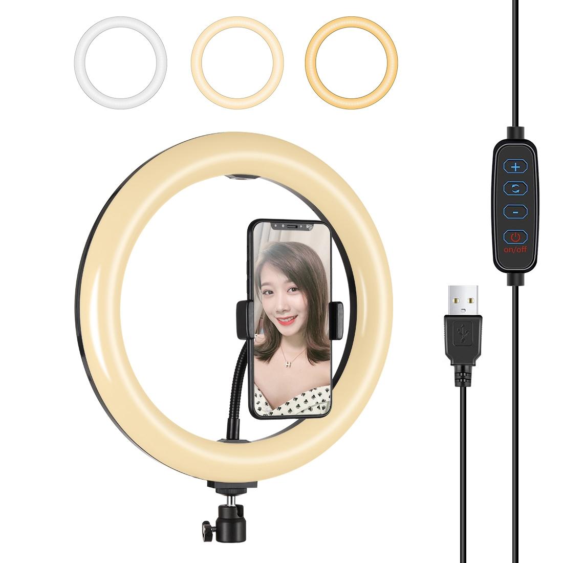 26cm Dimmable Led Ring Light with Tripod and Phone Clamp - Pink