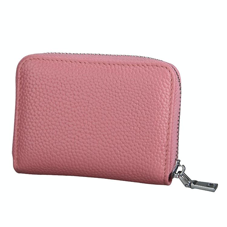 Anti-magnetic Rfid Leather Zip Wallet - Zipper Closure - Pink