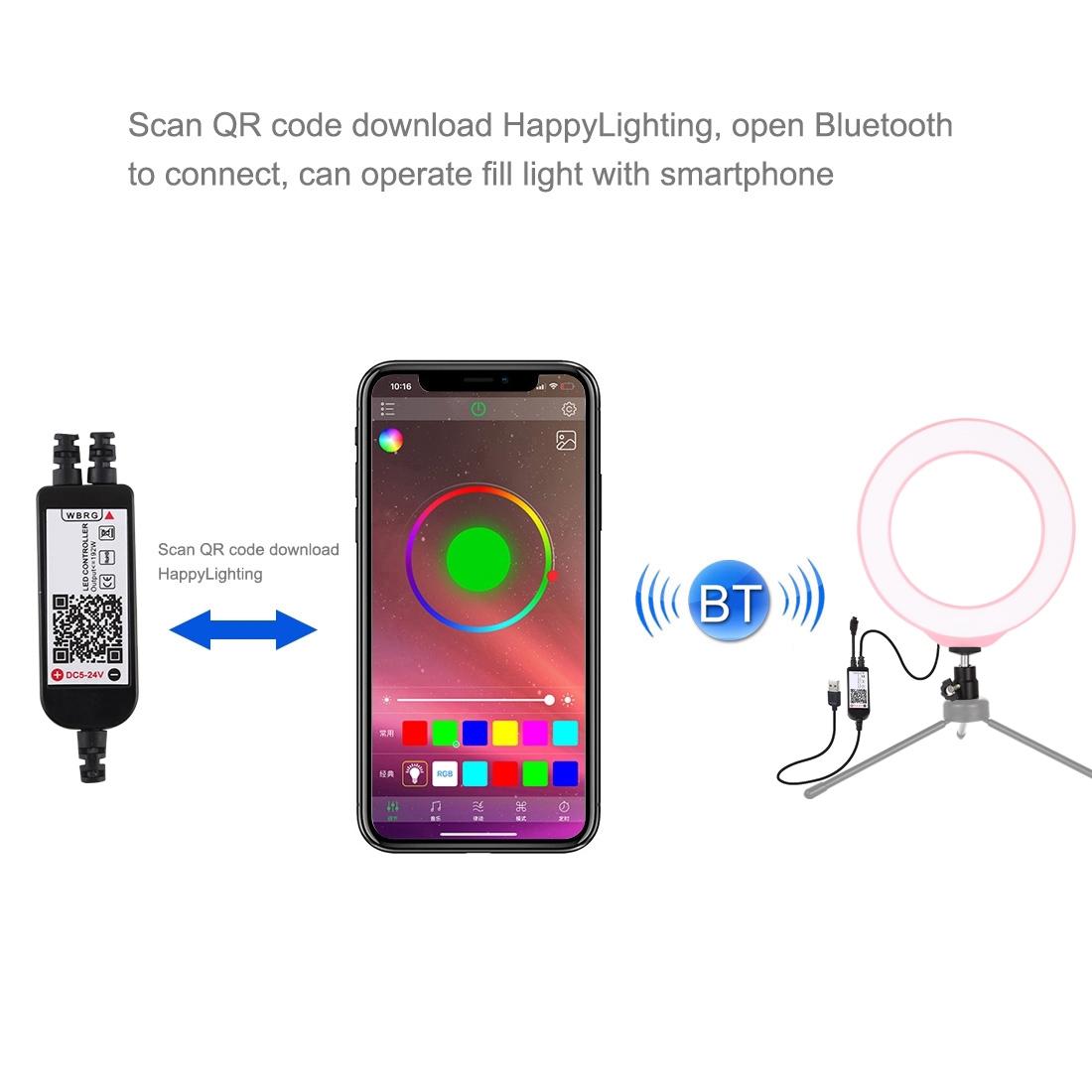 Dimmable 6.2 Usb Rgbw Led Ring Light with Cold Shoe Tripod & Remote - Pink