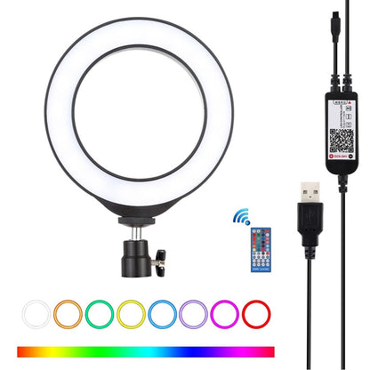 Dimmable 6.2 Usb Rgbw Led Ring Light with Cold Shoe Tripod & Remote - Pink