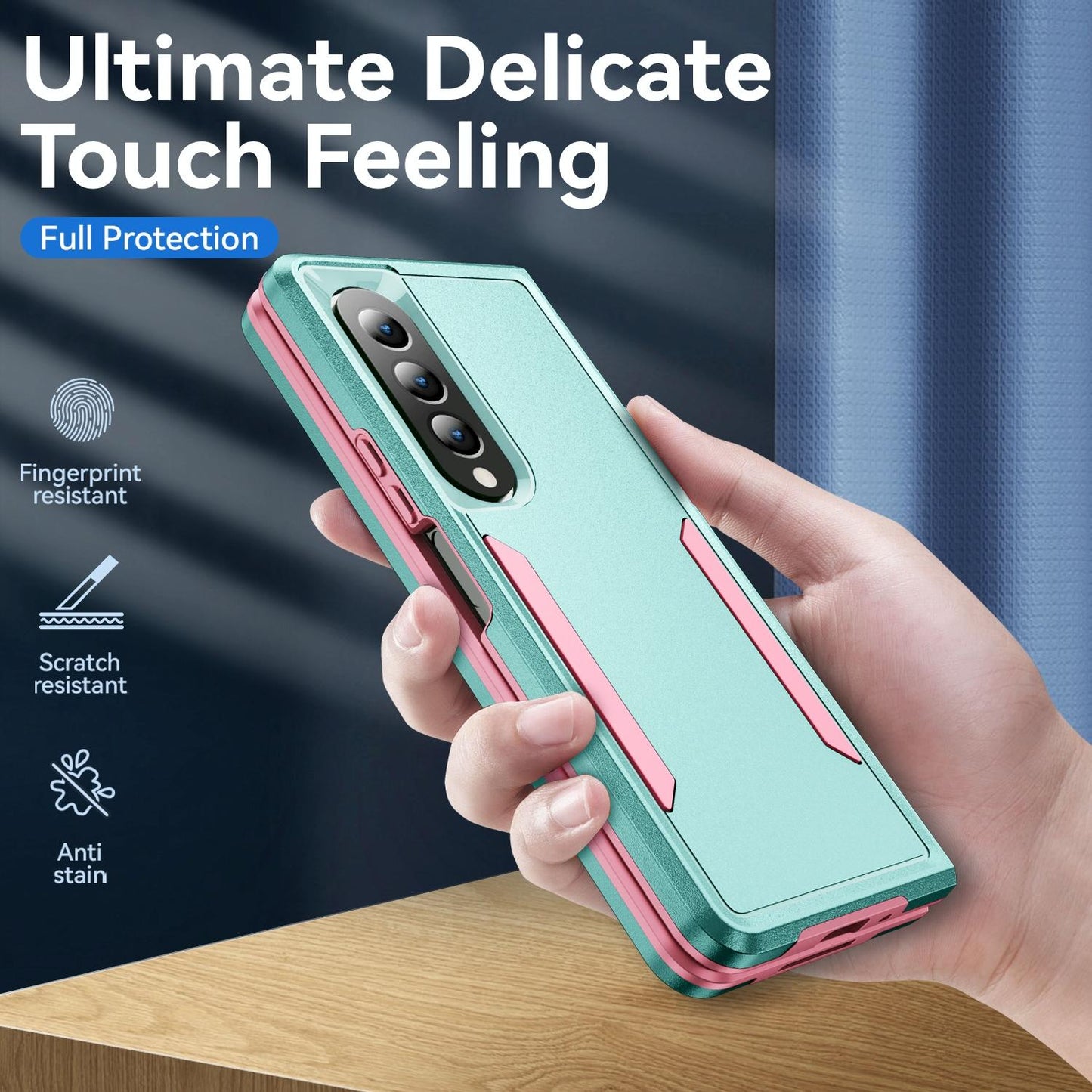 For Samsung Galaxy Z Fold4 5G Shockproof Pc Tpu Case - Green + Pink