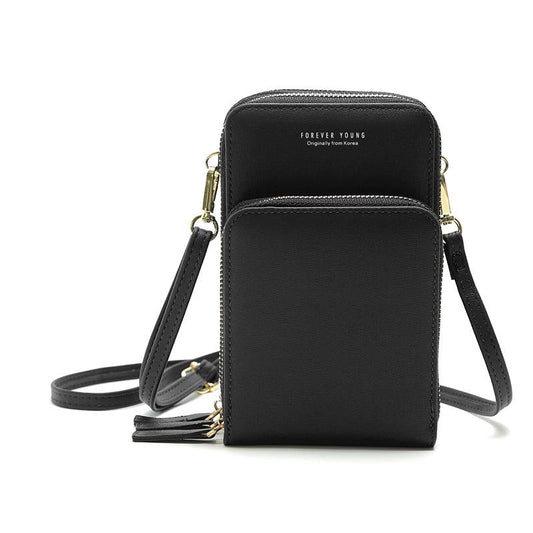 Women Pu Mobile Phone Shoulder Bag Large Capacity - Black