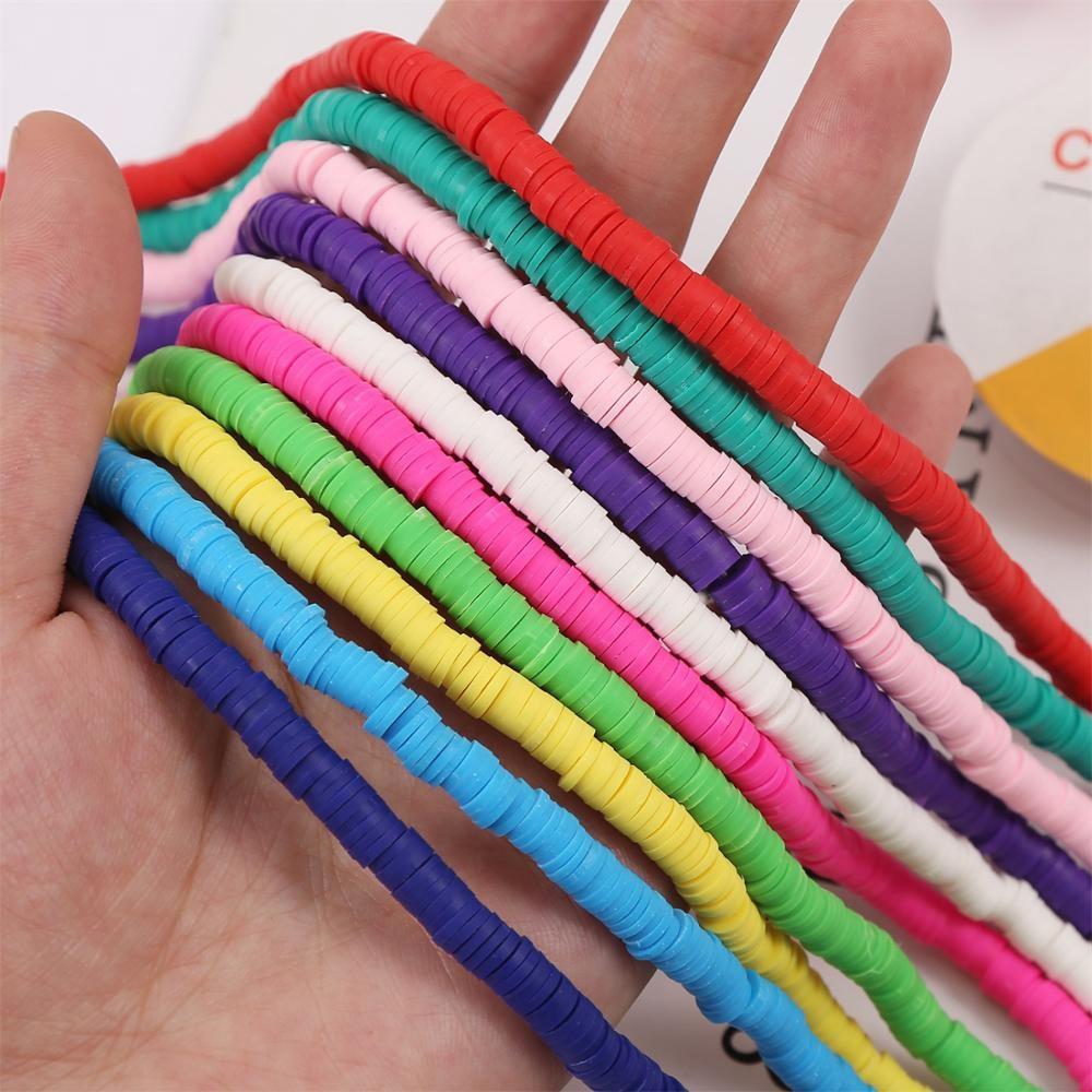 6 Piece Soft Pottery Beading Set For Diy Bracelets & Necklaces - Pink