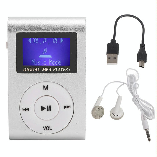 Metal Mini Mp3 Player + Earphones & Cable - Silver Gray