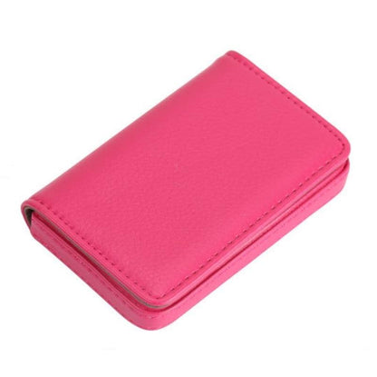Stainless Steel Magnetic Business Card Holder Pu Leather Case - Pink