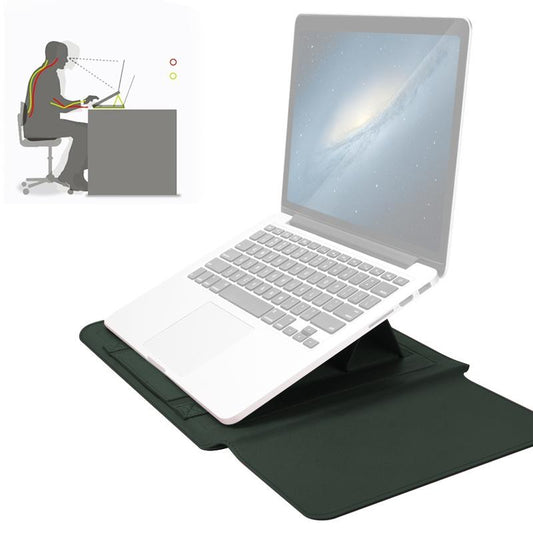Universal 4-In-1 Laptop Bag Set Waterproof Pu Leather Handle Stand Pen Holder Winders Mouse & Charger Bags - 13 / 14 Inch - Green