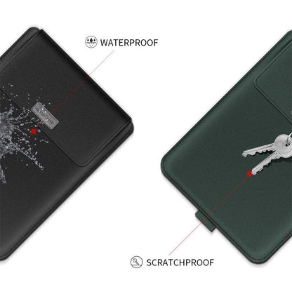 Universal 4-In-1 Laptop Bag Set Waterproof Pu Leather Handle Stand Pen Holder Winders Mouse & Charger Bags - 13 / 14 Inch - Green