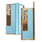 Shockproof Magnetic Litchi Pattern Phone Case for Samsung Galaxy z Fold 4 - Blue Gold