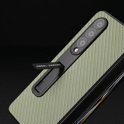For Samsung Galaxy Z Fold4 5G Carbon Fiber Phone Case With Holder - Black