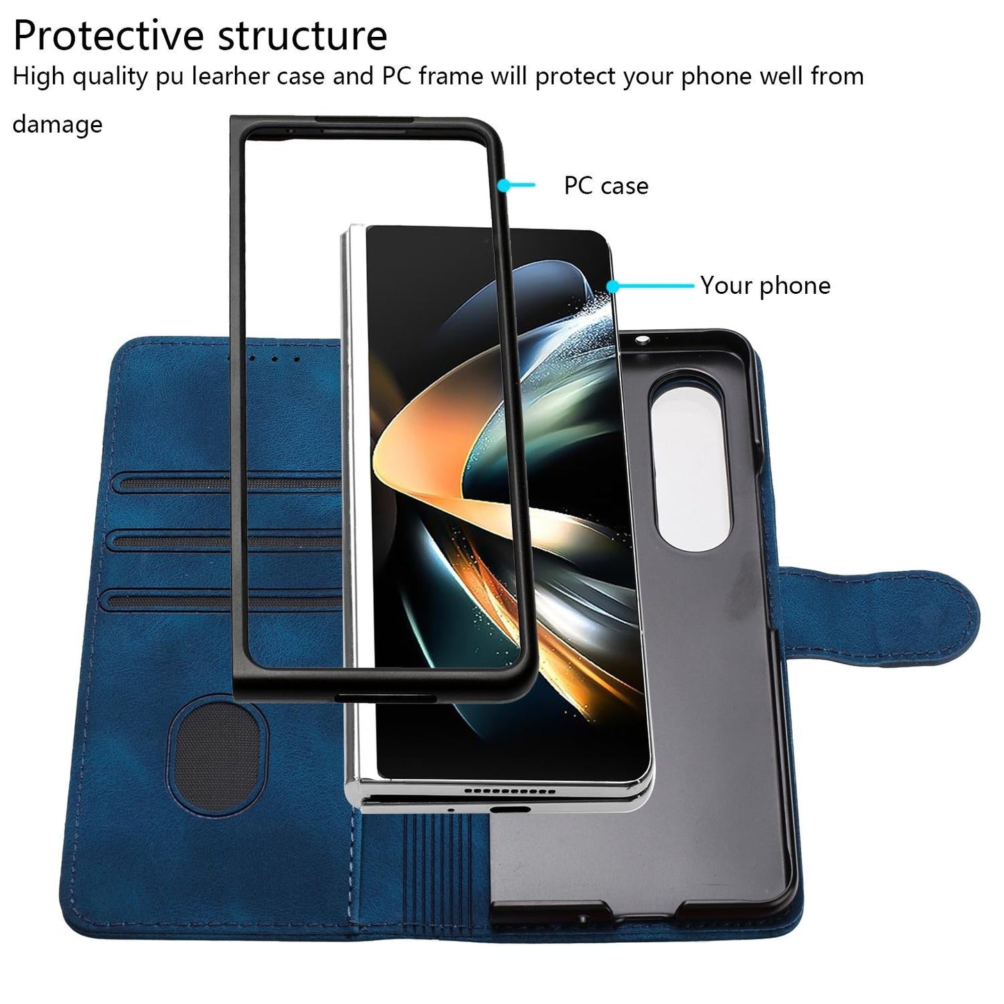 Embossed Elephant Head Phone Case for Samsung Galaxy z Fold 4 5g with Lanyard - Light Blue