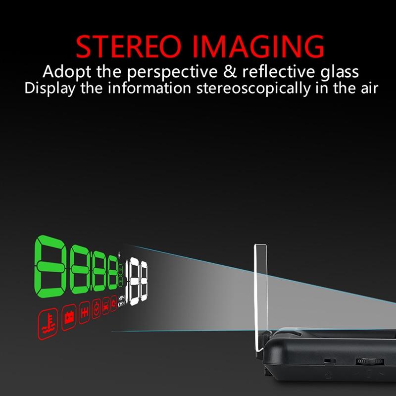 Virtual Hd Car Hud Display Speed Rpm Water Temp Oil Consumption Distance / Time Voltage Over Speed Alarm - Green