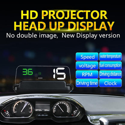 Virtual Hd Car Hud Display Speed Rpm Water Temp Oil Consumption Distance / Time Voltage Over Speed Alarm - Green