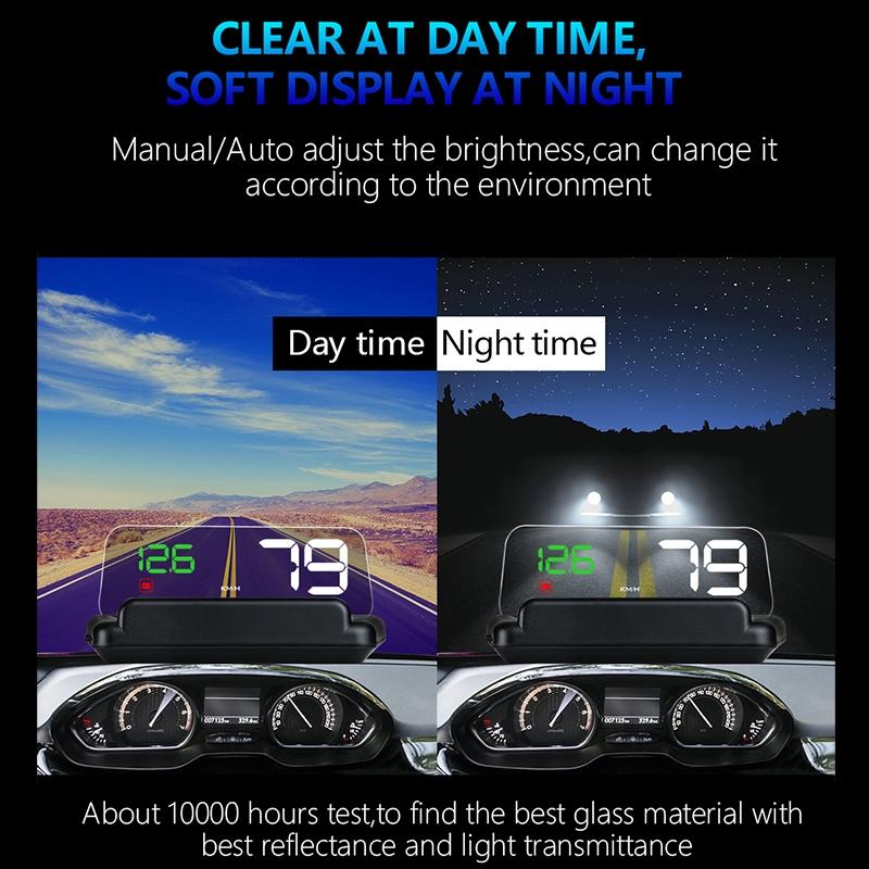 Virtual Hd Car Hud Display Speed Rpm Water Temp Oil Consumption Distance / Time Voltage Over Speed Alarm - Green