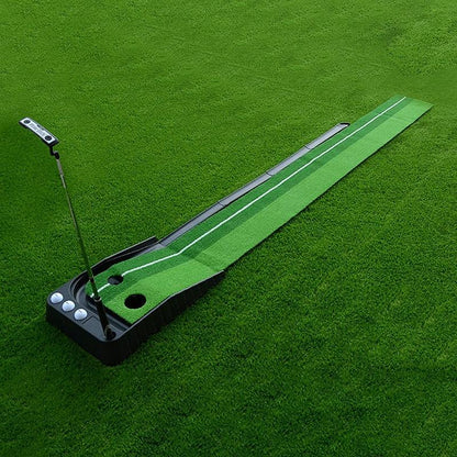 2.5M Golf Mini Putting Mat With Push Rod Trainer - Fairway Green