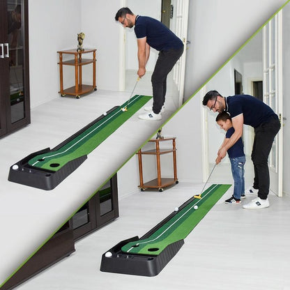 2.5M Golf Mini Putting Mat With Push Rod Trainer - Fairway Green