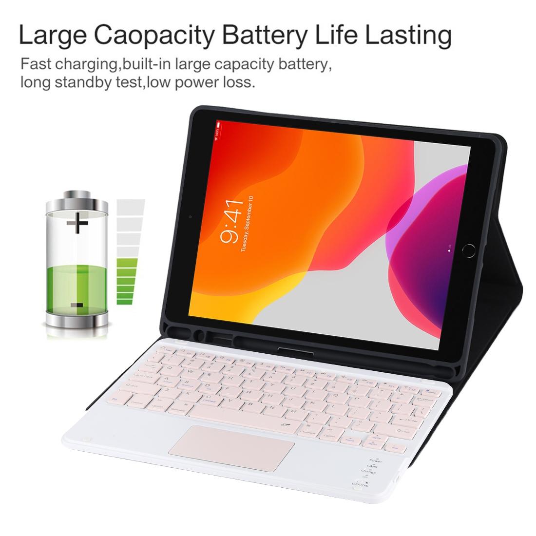 Bluetooth Keyboard & Tablet Case For Ipad 10.2 / Ipad Air 2019 - Detachable Touch Pad Pen Slot Holder - Pink Leather - Dark Green