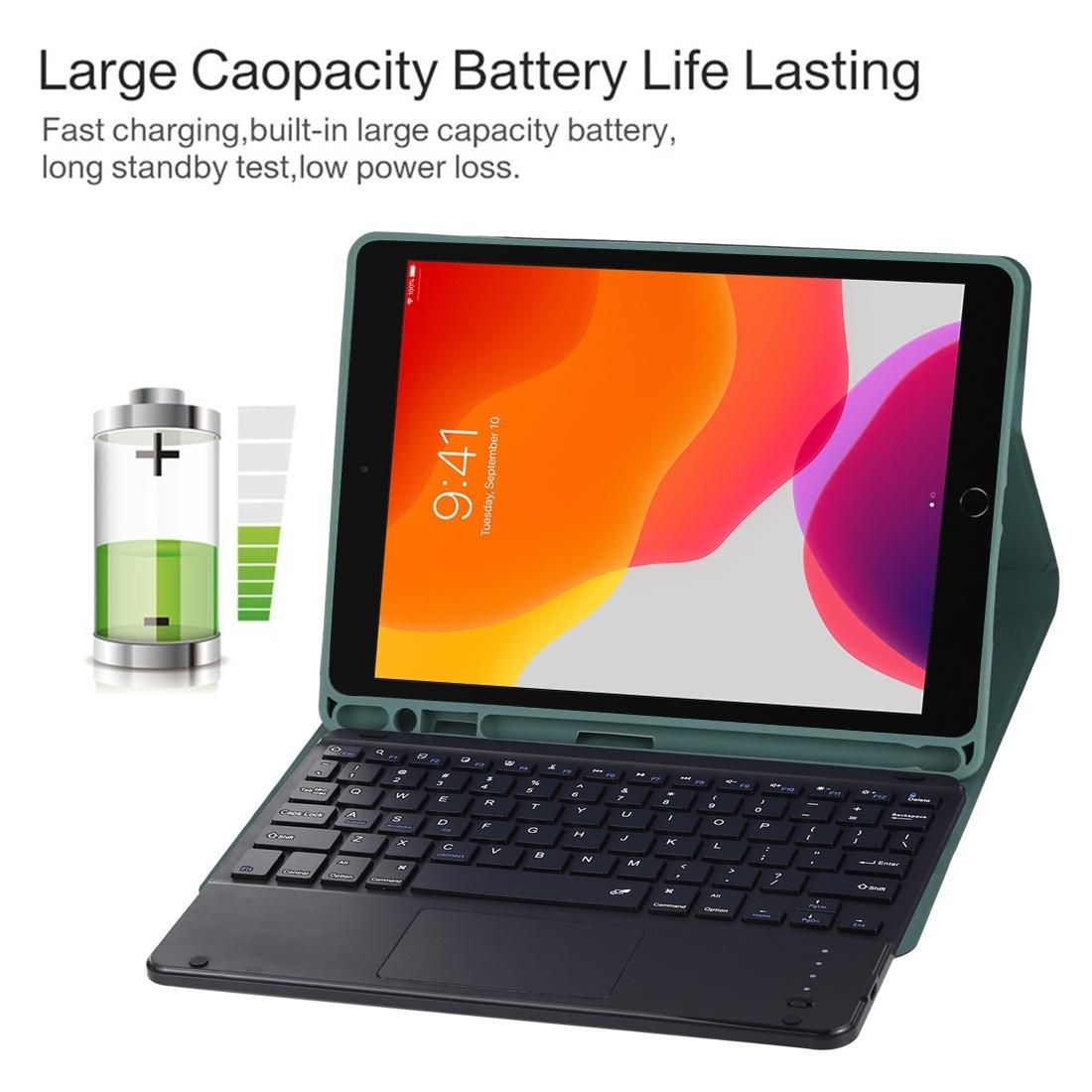 Bluetooth Keyboard & Tablet Case For Ipad 9.7 With Touch Pad Pen Slot & Holder - Detachable Microfiber Leather - Dark Green