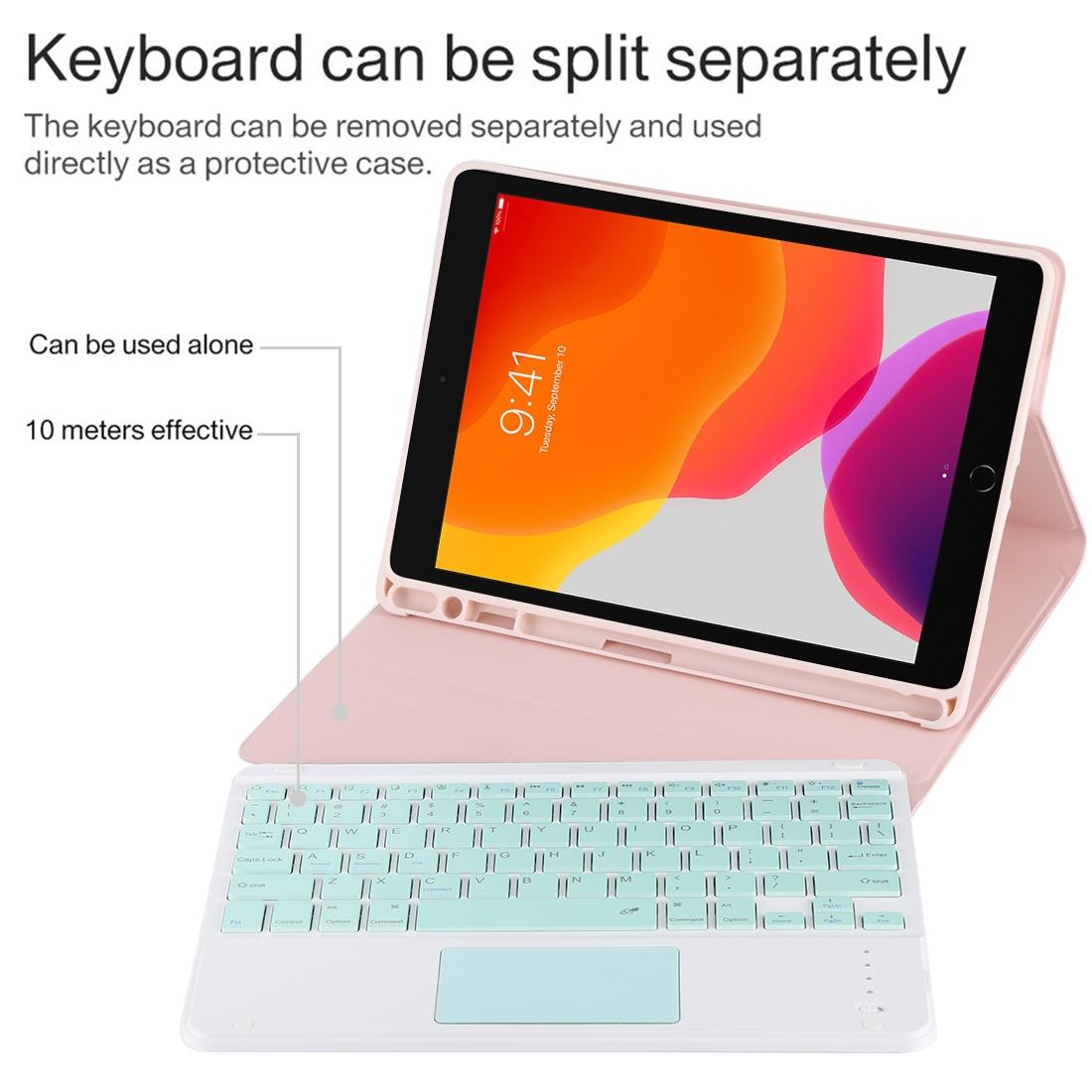 Bluetooth Keyboard & Tablet Case For Ipad 10.2 / Ipad Air 2019 - Detachable Touch Pad Pen Slot Holder - Microfiber Leather - Dark Green