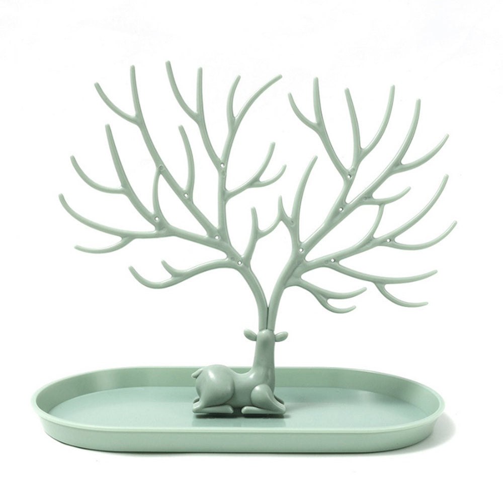 Vibe Geeks Antlers Tree Tower Jewelry Display Stand for Ring Earrings Necklace Bracelet - Green Basic Model