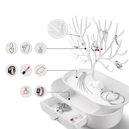 Vibe Geeks Antlers Tree Tower Jewelry Display Stand for Ring Earrings Necklace Bracelet - Green Basic Model