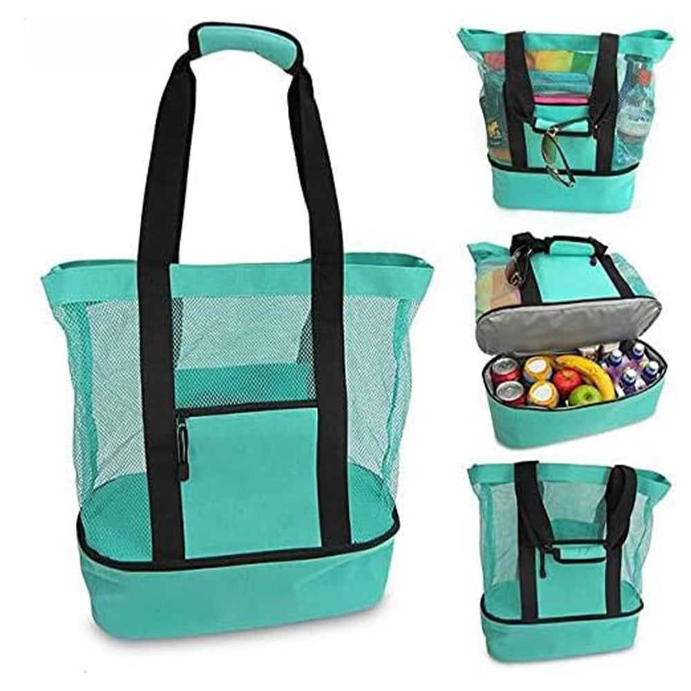 Vibe Geeks 2 in 1 Mesh Beach Tote Bag with Insulated Cooler - Green