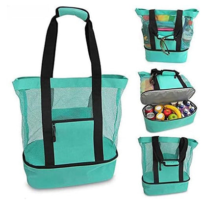 Vibe Geeks 2 in 1 Mesh Beach Tote Bag with Insulated Cooler - Green