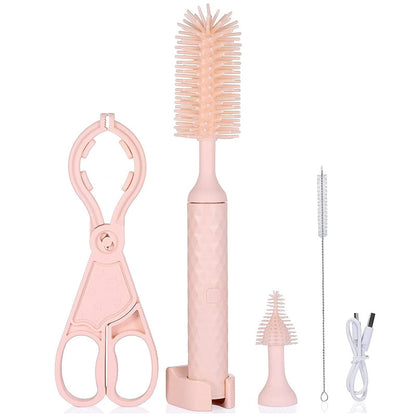 Vibe Geeks 360° Rotation Long Handle Reusable Silicone Baby Bottle Brush Set - Green